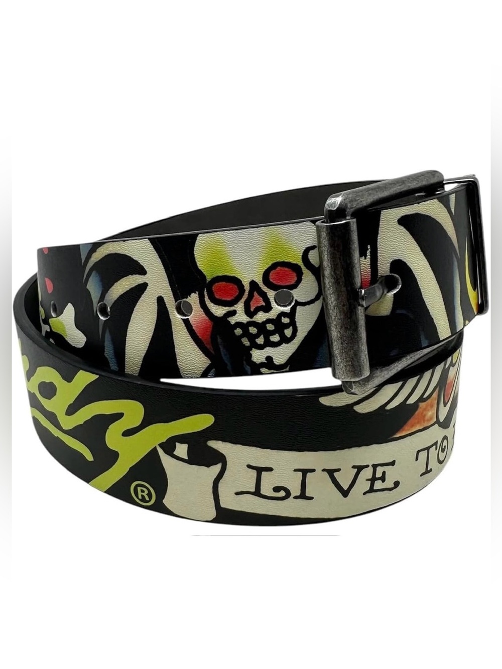 ED HARDY Men's Tattoo Print Graphic Twist Reversible Belt Size 38